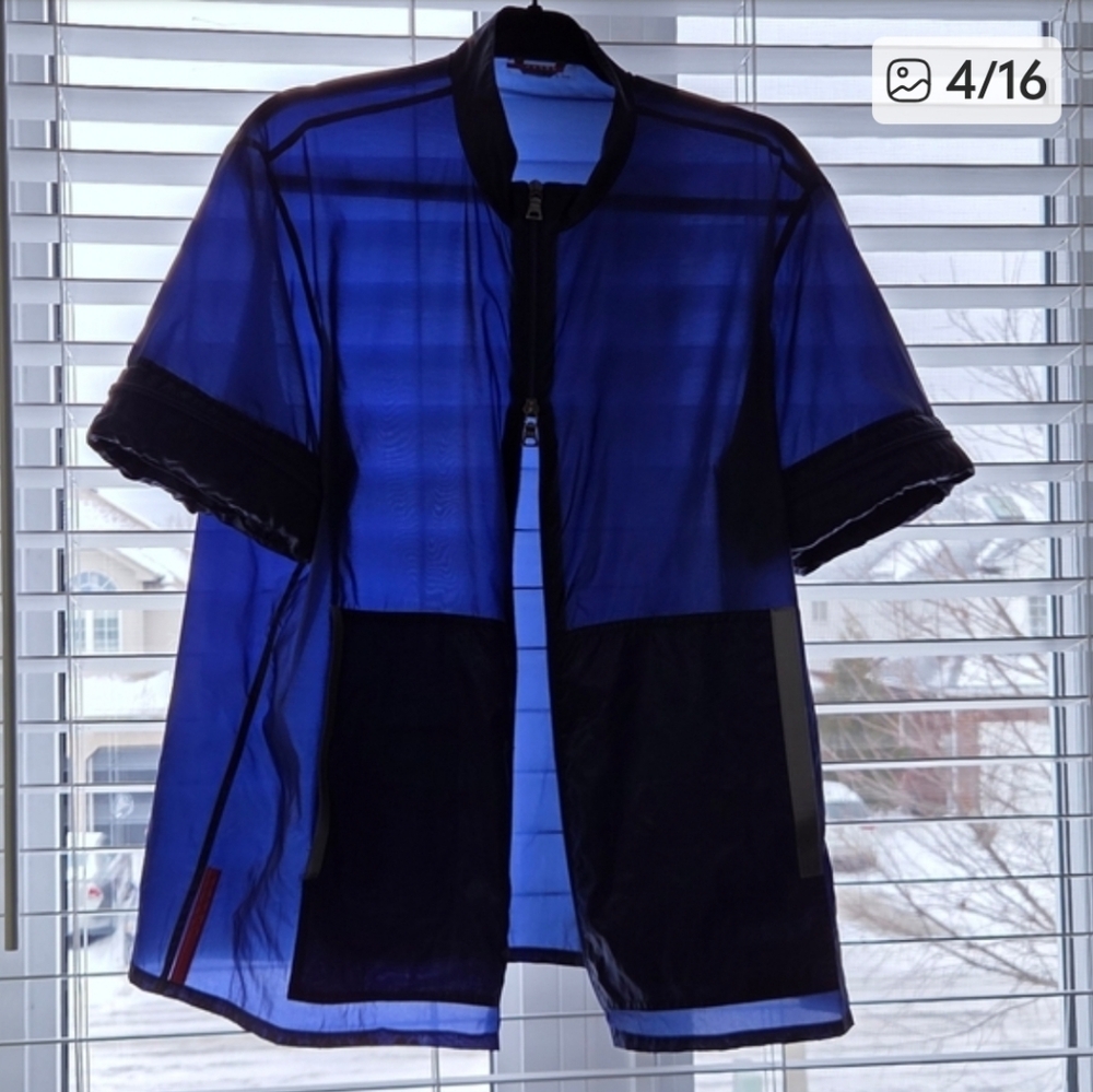 PRADA SPORT MEN'S TRANSPARENT 2-WAY BLUE JACKET, SIZE ITALY 52